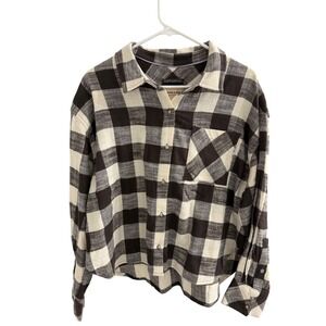 Scotch & Soda Amsterdam Black Cream Plaid Cotton Button Down Shirt Large NWT